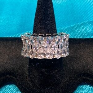 Sparkling Silver CZ Wide Ring, Sz 8